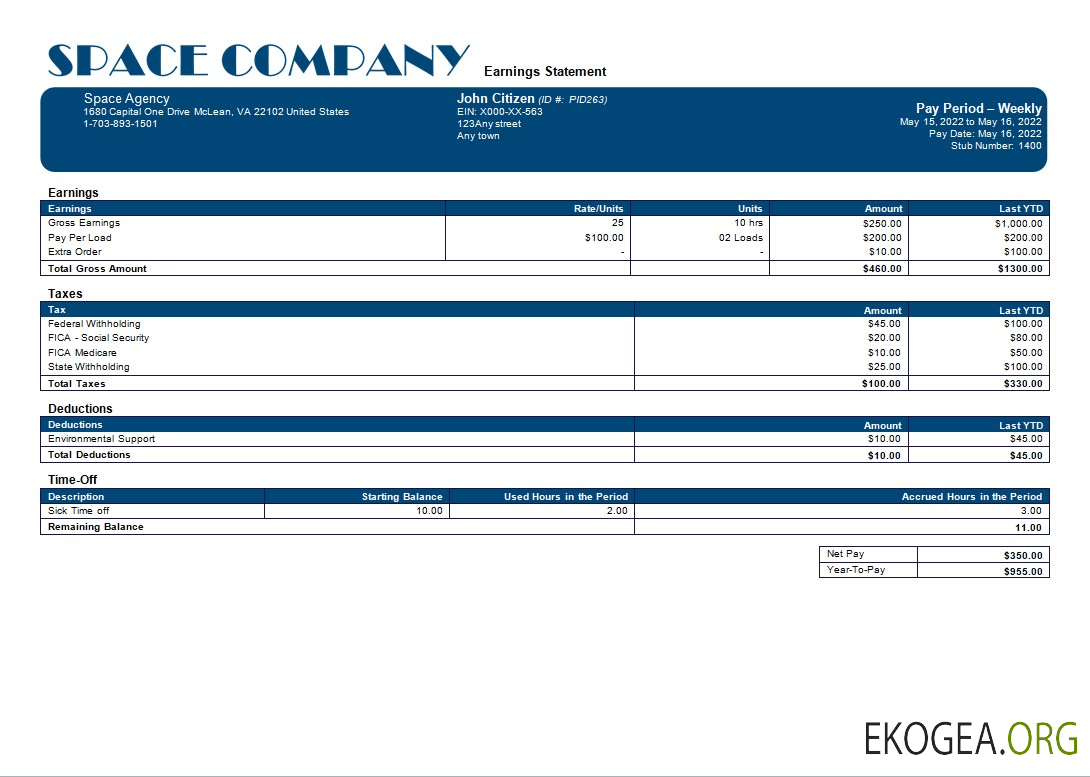 modèle de fiche de paie modifiable pour une entreprise spatiale aux formats Word et PDF